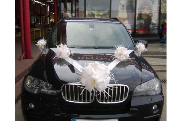 Vestuvinė dekoracija automobiliui puošta Klasika