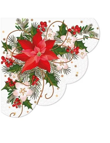 Kalėdinės servetėlės, apvalios, Poinsettia Composition R, 12 vnt