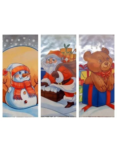 Kalėdiniai maišeliai, celofaniniai su piešiniais, sidabriniai, 20x35cm, 50vnt