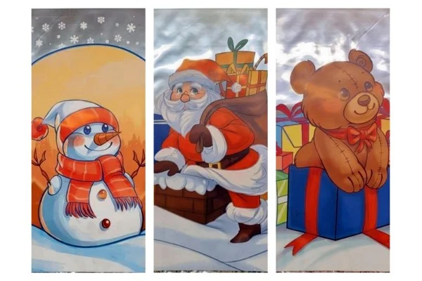 Kalėdiniai maišeliai, celofaniniai su piešiniais, sidabriniai, 20x35cm, 50vnt