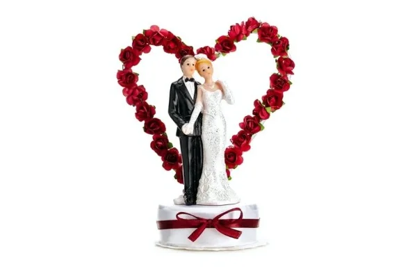 Vestuvių torto statulėlė, su raudona širdimi, 16cm
