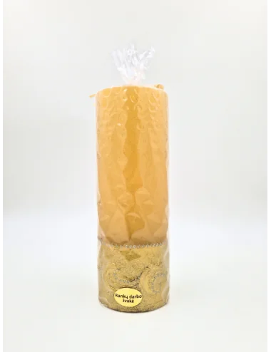 Žvakė cilindras, dekoruota, geltona, 7x20cm