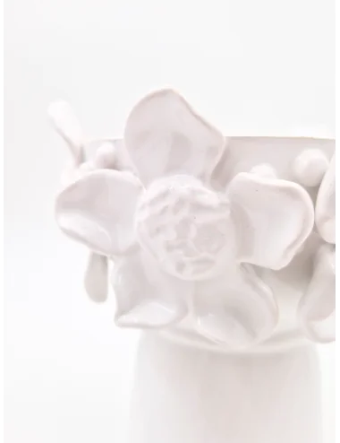 Šeimos židinys su kojele, balta keramika, gėlės, 12x10cm