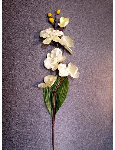 Dirbtinės orchidėjos, su lapais, šaka 75cm