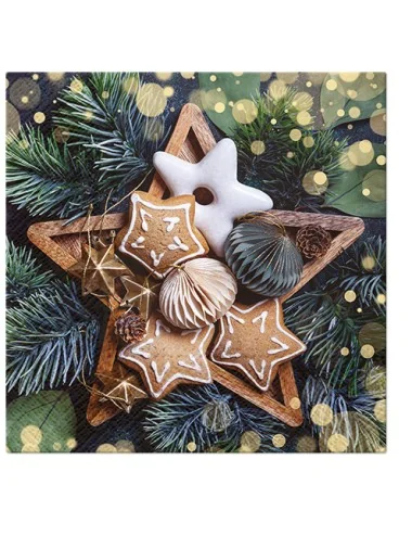 Kalėdinės servetėlės, Gingerbread Stars, 33x33cm, 20 vnt