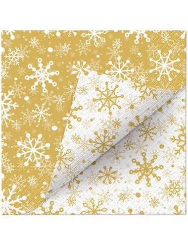 Servetėlės dvipusės, Christmas Snowflakes Gold, 33x33cm, 20 vnt