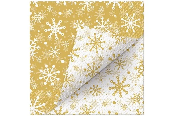 Servetėlės dvipusės, Christmas Snowflakes Gold, 33x33cm, 20 vnt