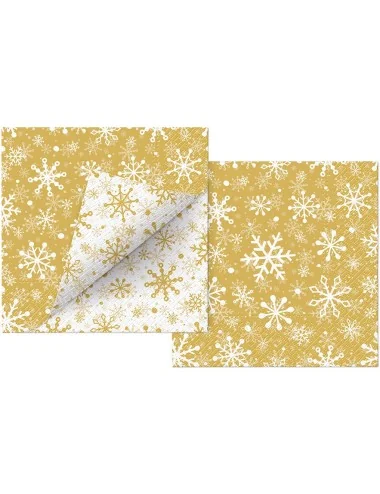 Servetėlės dvipusės, Christmas Snowflakes Gold, 33x33cm, 20 vnt