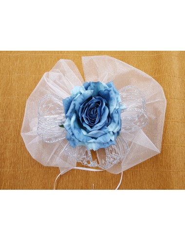 Medžiaginis kaspinas su mėlyna gėle M1